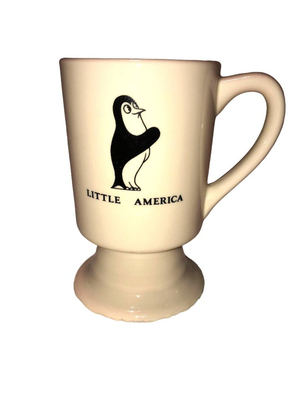Vintage Little America Penguin Logo Footed Coffee Mug Restaurant Ware HWY I-80